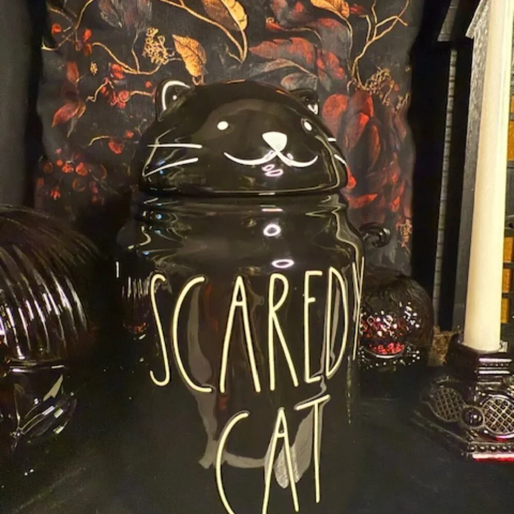 Rae Dunn Scaredy Cat Black Cat Halloween Canister Artisan NWT